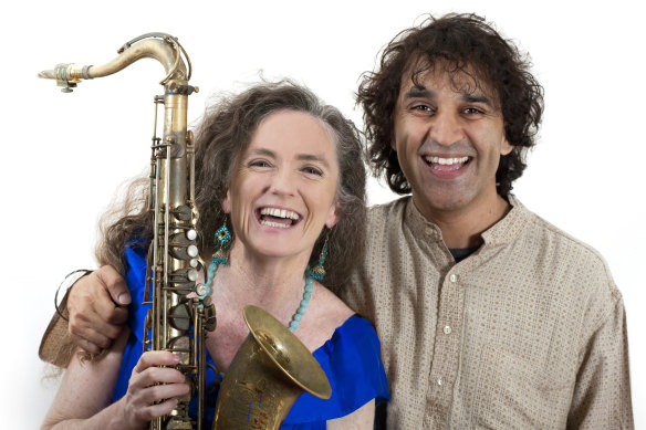Jazz meets India: Saxophonist Sandy Evans with tabla maestro Bobby Singh.