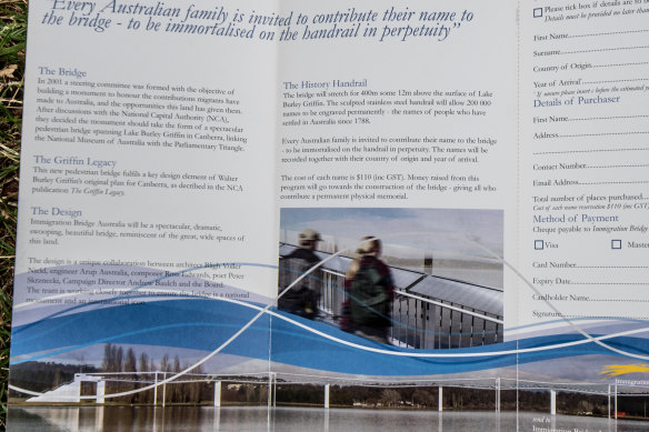 The brochure from when Susan McIntosh signed up for her parents' names to be included on Immigration Bridge.