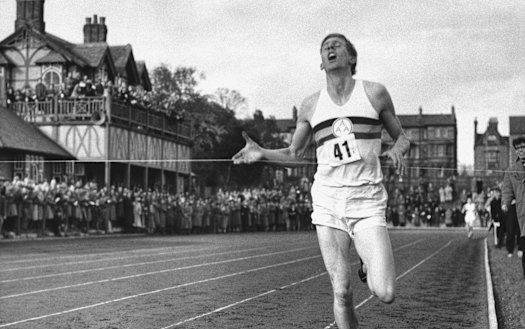 Roger Bannister breaks the four-minute barrier in the mile at Iffly Field in Oxford, England.