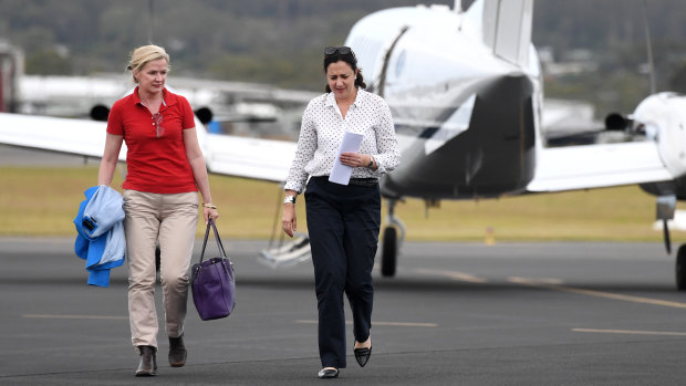 Premier Annastacia Palaszczuk arriving at Gladstone during the campaign.