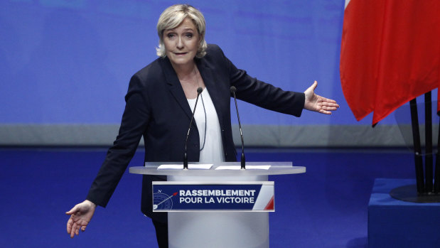 French far right leader Marine Le Pen delivers a speech during the weekend's party congress in Lille.