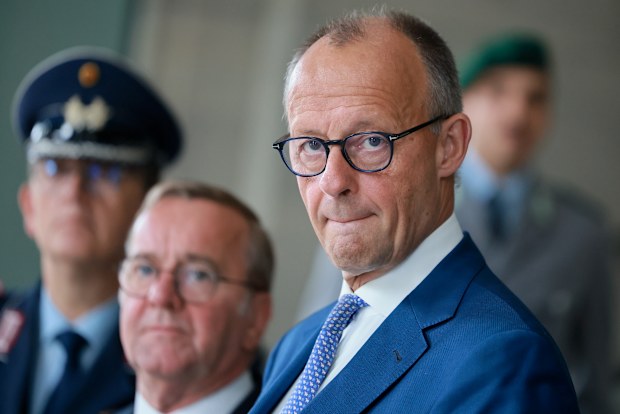 BERLIN, GERMANY - JULY 1: German Chancellor Friedrich Merz (R) and German Defense Minister Boris Pistorius await the arrival of North Atlantic Treaty Organization (NATO) Secretary General Mark Rutte before a weekly cabinet meeting of the German government at the Defence Ministry on July 1, 2026 in Berlin, Germany. (Photo by Hannibal Hanschke - Pool/Getty Images)