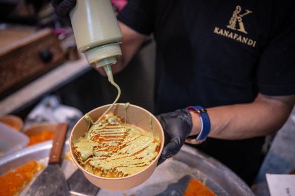 Knafeh with pistachio sauce at Kanafandi.