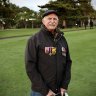 Leon van Erp wearing his father Frans’ service medals at the 2024 Perth Anzac Day dawn service in King’s Park.