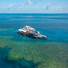 Aerial view of Sunlover Reef Cruise moored at Moore Reef pontoon