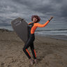 Kathy Lette, at Elouera Beach, Cronulla. Sydney.