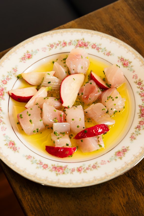 Fish crudo with radish and white soy.