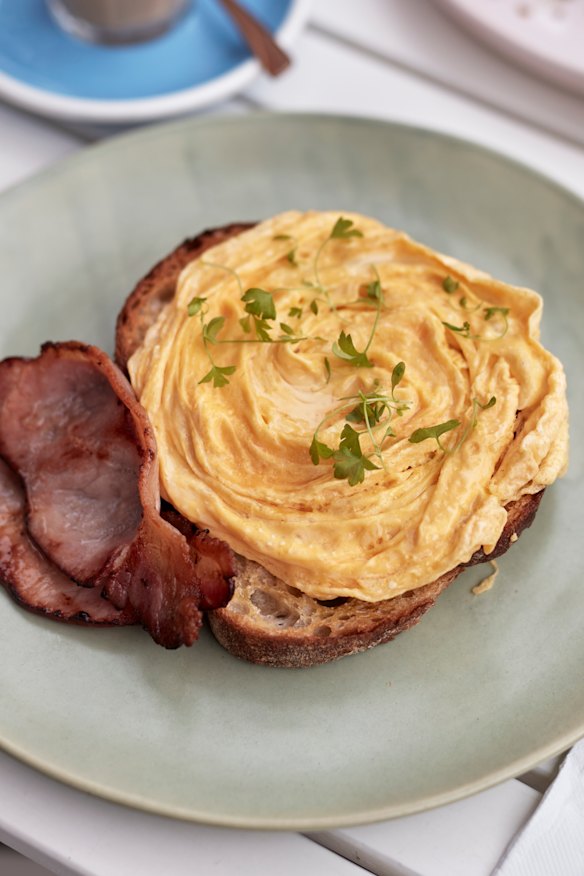 Eggs and bacon on toast.