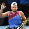 Dylan Alcott acknowledges the crowd.