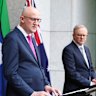 ASIO boss Mike Burgess and Prime Minister Anthony Albanese at a press conference at Parliament House on Tuesday.
