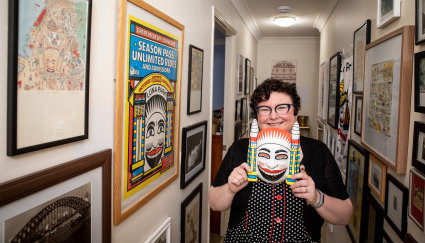 Nicole Brett with her hall of Luna Park treasures in her Brisbane home. 