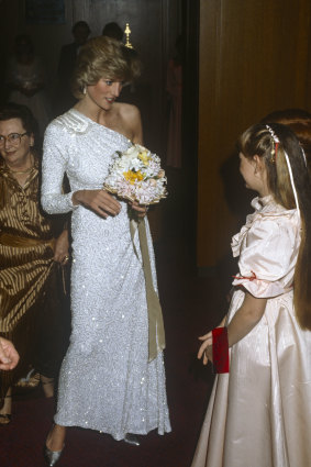Princess Diana in 1983 in Melbourne, wearing one of the dresses that defined her signature silhouettes.