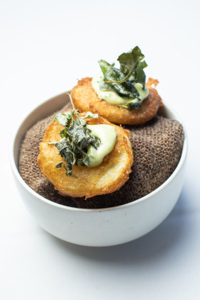 Saltbush and vinegar potato cakes from The Stokehouse in St Kilda. 