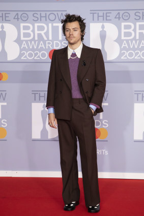 Stand to attention ... Harry Styles in a Mary Jane-style shoe at the Brit Awards.
