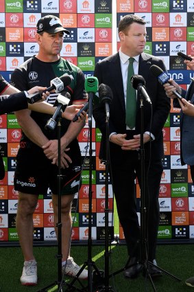 South Sydney head coach Jason Demetriou (left) and CEO Blake Solly.