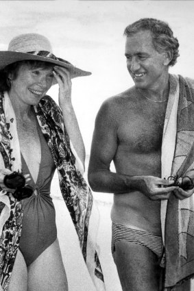 Mr Peacock entertaining film star Shirley MacLaine on a beach near Portland in 1982.