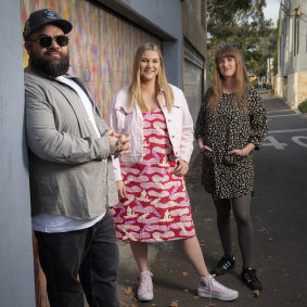  Adam Briggs with illustrators Rachael Sarra and Kate Moon.