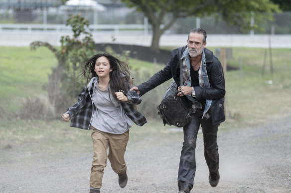 Run, don’t walk: Mahina Napoleon as Ginny and Jeffrey Dean Morgan as Negan.