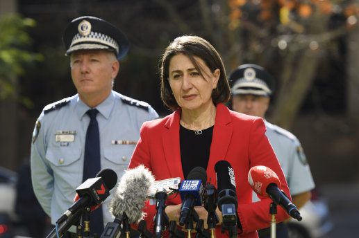 NSW Premier Gladys Berejiklian addresses the media on Friday afternoon. 