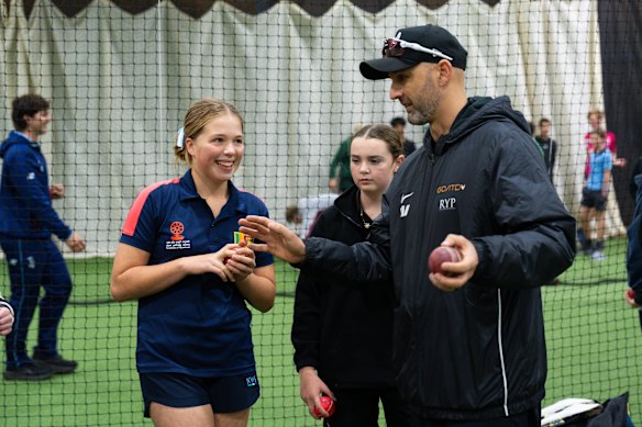 Nathan Lyon spreading the gospel of spin bowling to young cricketers in NSW.