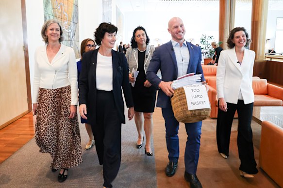 “Too hard basket” … Independent MPs Nicolette Boele, Dai Le, Kate Chaney, Monique Ryan, David Pocock and Allegra Spender.