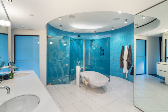 Mosaic and marble feature heavily in the bathroom. 