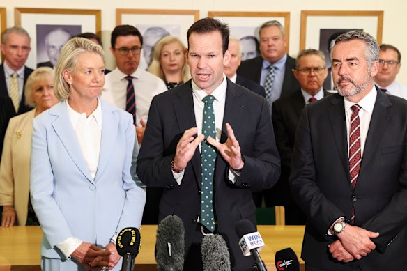 Matt Canavan joined Senator Bridget McKenzie and new deputy leader Darren Chester after being promoted to Nationals leader on Wednesday.