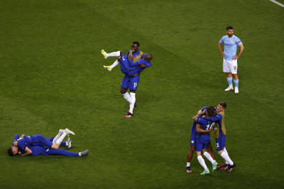 Chelsea players celebrate after winning the Champions League final against Manchester City in May. Stan has secured the rights to this pinnacle event of European football for the next three years.