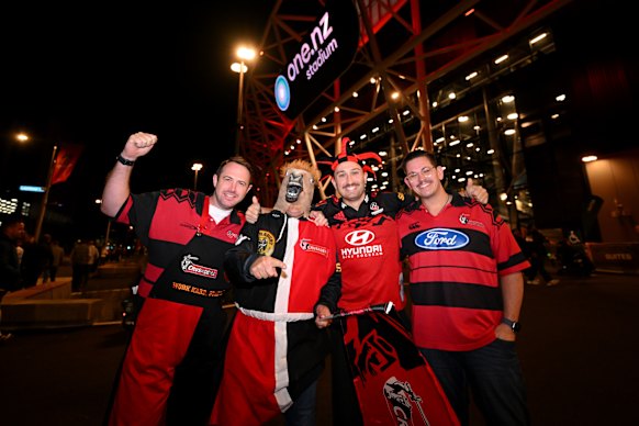 Fans arrive for the clash between the Crusaders and NSW Waratahs at Christchurch on Friday night.
