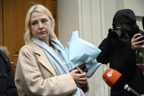 Yekaterina Duntsova looks on after submitting her documents as a presidential candidate on  Wednesday.