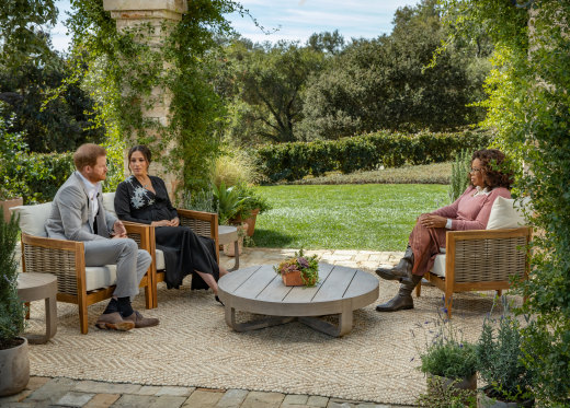 Oprah Winfrey interviews Prince Harry and Meghan, The Duke and Duchess of Sussex.
