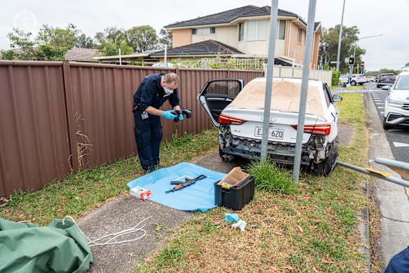 An automatic firearm was found in a crashed and abandoned Audi not far from the scene of the shooting.