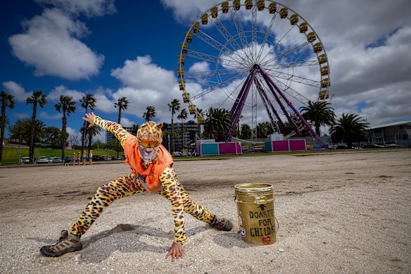 ‘Catman’ on the Geelong foreshore on Monday.