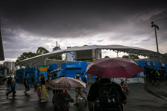 Wet weather hit the Australian Open on Tuesday evening. 