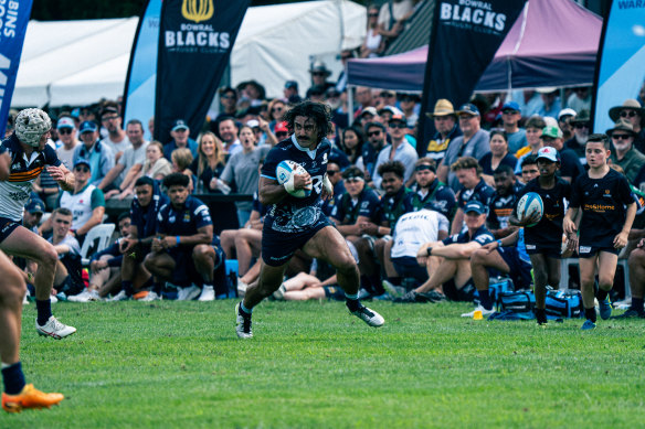 The Waratahs Charlie Gamble makes a break in Bowral in the final trial against the Brumbies