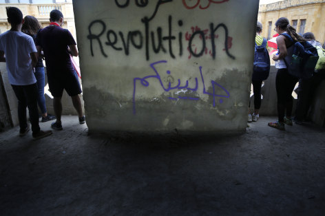 Anti-government protesters near the Opera building in Beirut on Sunday.