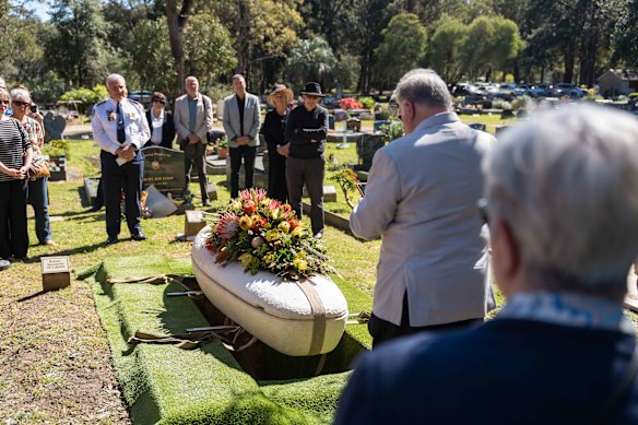 Carolyn as buried in a coffin grown of mushrooms at Springwood Cemetery on Friday.