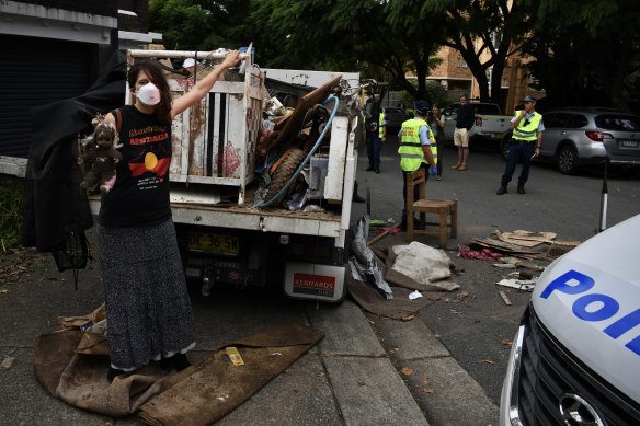 Lismore residents who lost their homes in recent flooding dump debris at Kirribilli House on Monday morning.