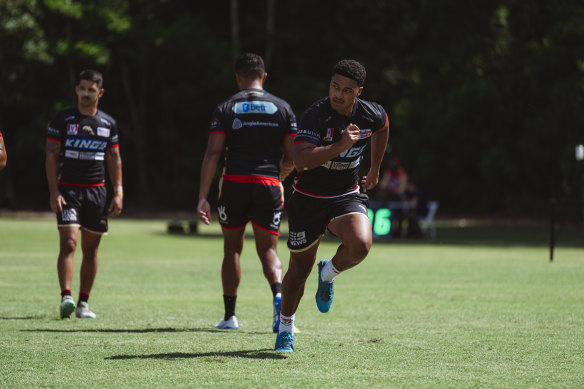 Junior Tupou in action at Dolphins training.