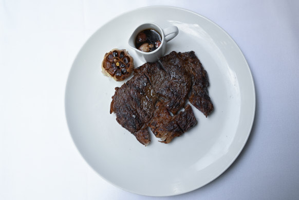 Steak with red wine and bone marrow jus at Botswana Butchery.