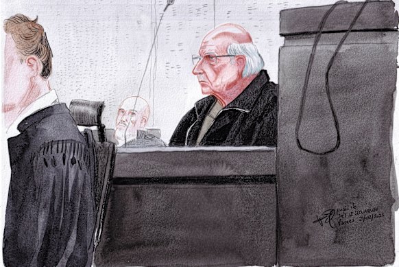 A courtroom sketch of Joel Le Scouarnec, who is already in prison for other sexual offences.