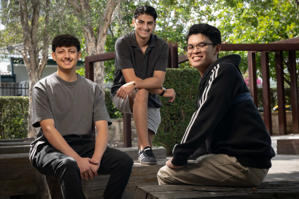 HSC students from Parramatta Marist High, Jean-Paul Boutros, Joseph Baini and Vinz Danganan. 