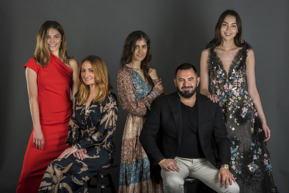 Best in show ... Genevieve Smart of Ginger and Smart (second left) and Steven Khalil are two of the designers whose shows will be open to consumers at the 25th Mercedes-Benz Fashion Week Australia. The models wear (from left) Ginger and Smart, Tigerlily and Steven Khalil.