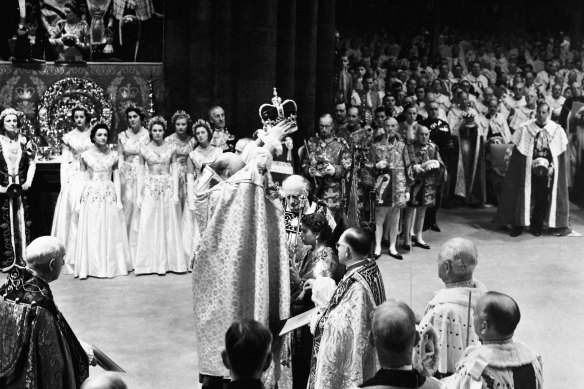 The Queen’s coronation at Westminster Abbey in 1953.  