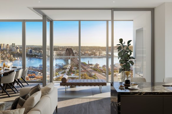 One of the apartments at Sydney’s Barangaroo. James Packer has bought a two-storey apartment in the development.