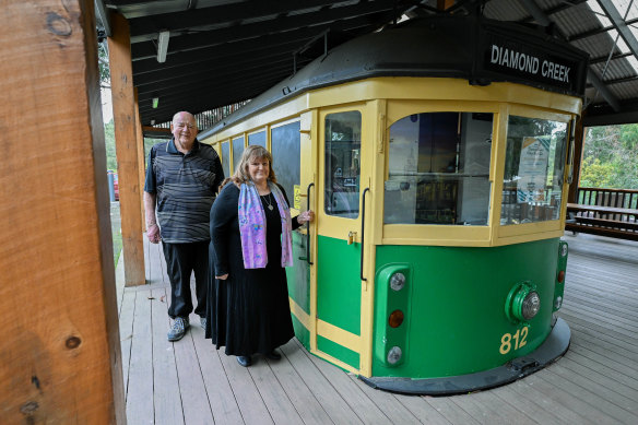 Rotary Club of Diamond Creek president Warwick Leeson and secretary Kerry Jones. They collaborated with the Diamond Creek CFA and the Men’s Shed to get a retired tram for the community, which they have outfitted as a cafe.