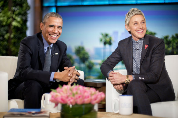 President Barack Obama talks with Ellen DeGeneres in 2016.