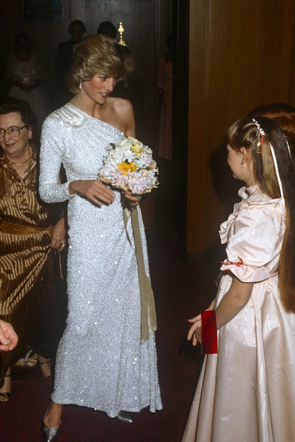 Princess Diana in 1983 in Melbourne, wearing one of the dresses that defined her signature silhouettes.
