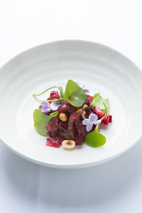 Tuna, scallop, beetroot.