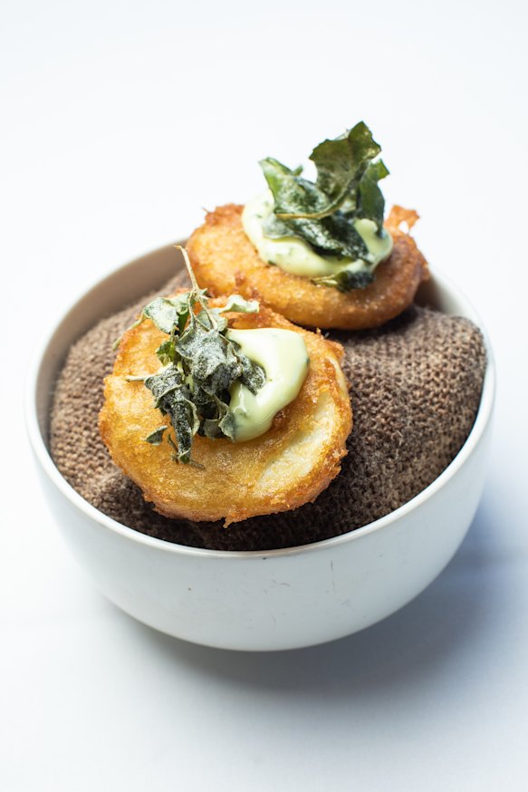 Saltbush and vinegar potato cakes from The Stokehouse in St Kilda. 